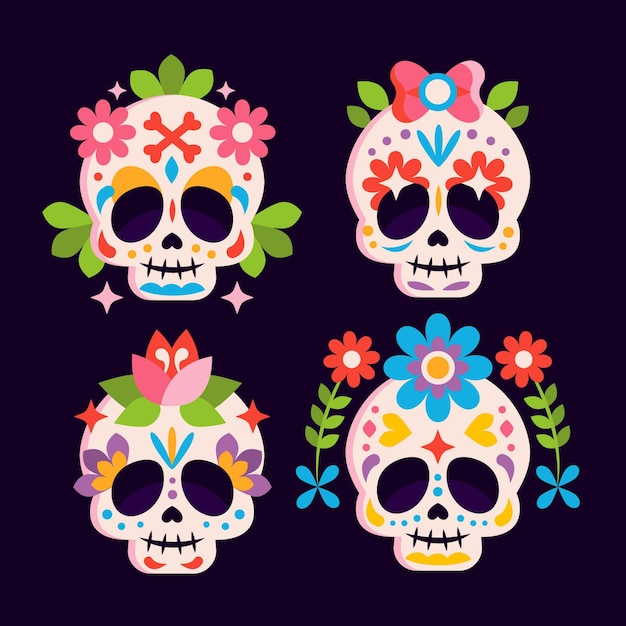 Platte dia de muertos schedels collectie