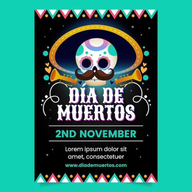 Vector platte dia de muertos verticale postersjabloon