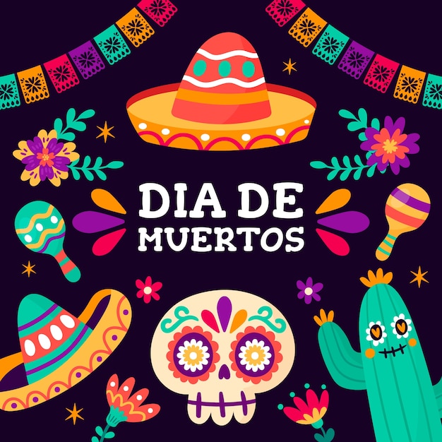 Platte dia de muertos viering illustratie