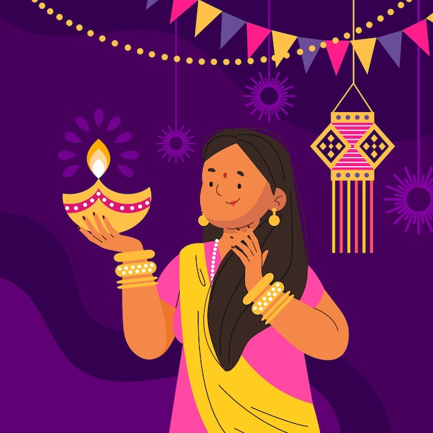 Vector platte diwali festival illustratie