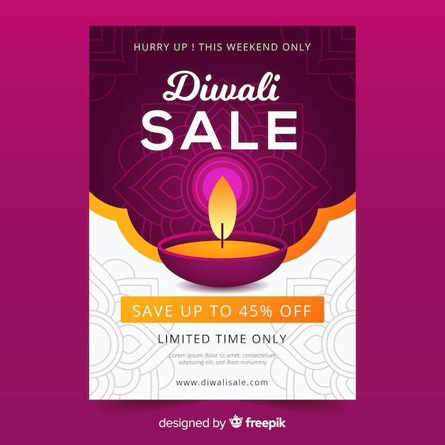 Vector platte diwali verkoop poster sjabloon en kaars