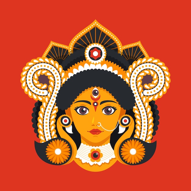 Vector platte durga puja illustratie