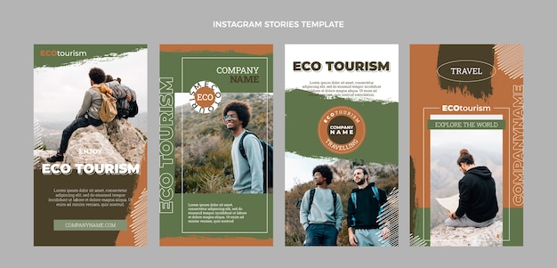 Vector platte ecotoerisme instagram verhalencollectie