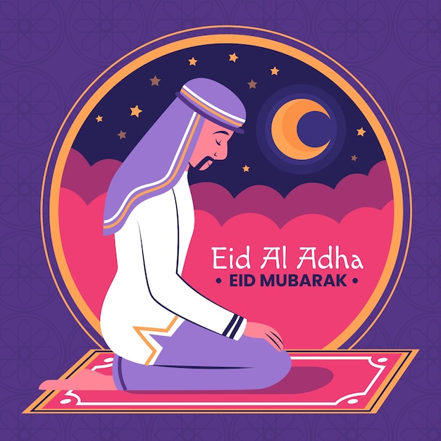 Platte eid al-adha illustratie met persoon die bidt