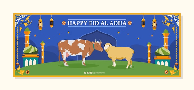 Vector platte eid al-adha sociale media voorbladsjabloon