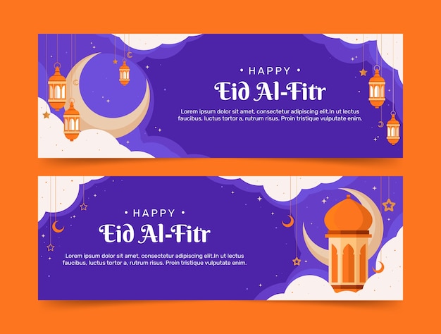 Vector platte eid al-fitr horizontale banners pack