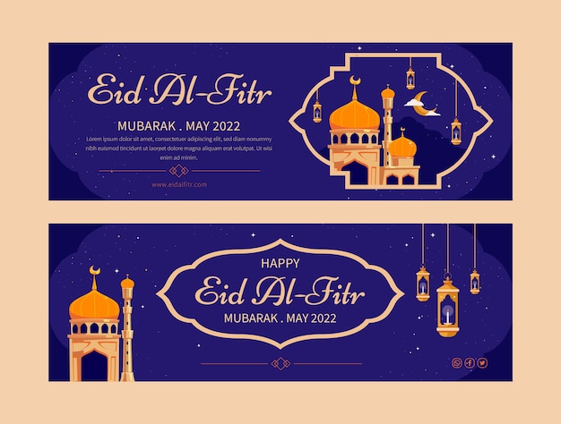 Vector platte eid al-fitr horizontale banners pack