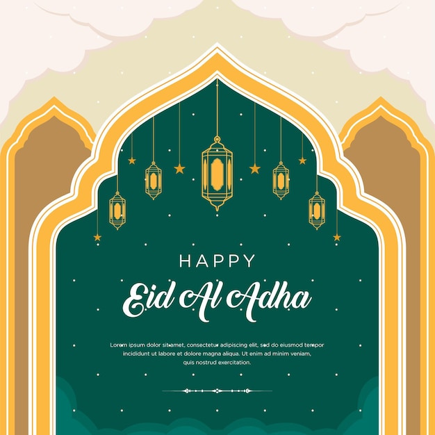 Platte eid aladha illustratie met ram en lantaarns