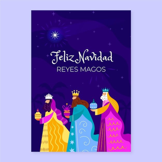 Platte feliz navidad reyes magos wenskaartsjabloon