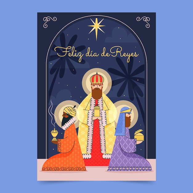 Platte feliz navidad reyes magos wenskaartsjabloon