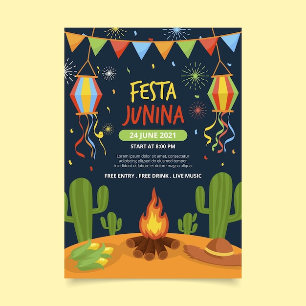 Platte festa junina verticale poster sjabloon