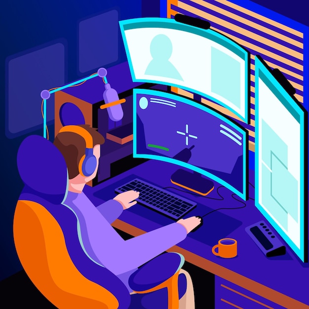 Vector platte gamer kamer illustratie