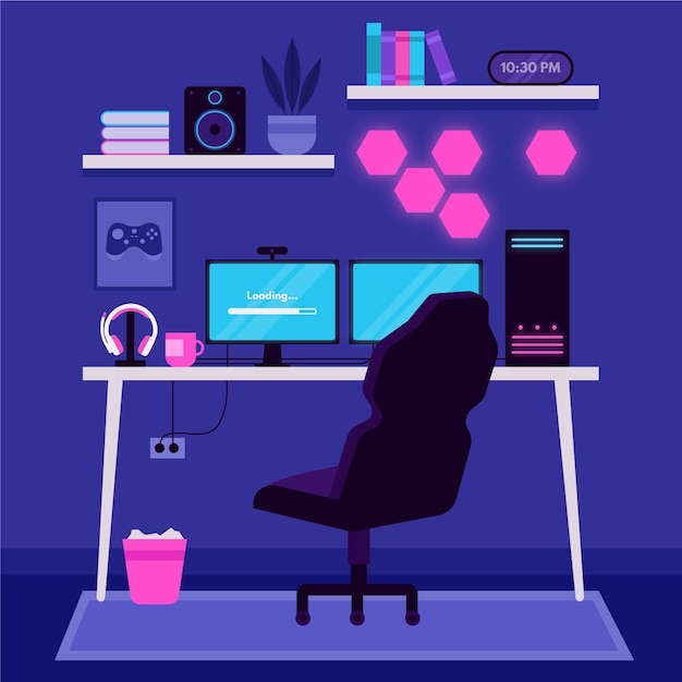 Vector platte gamer kamer illustratie