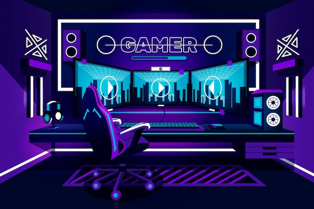 Platte gamer kamer illustratie