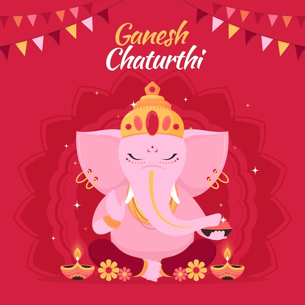 Vector platte ganesh chaturthi illustratie met olifant