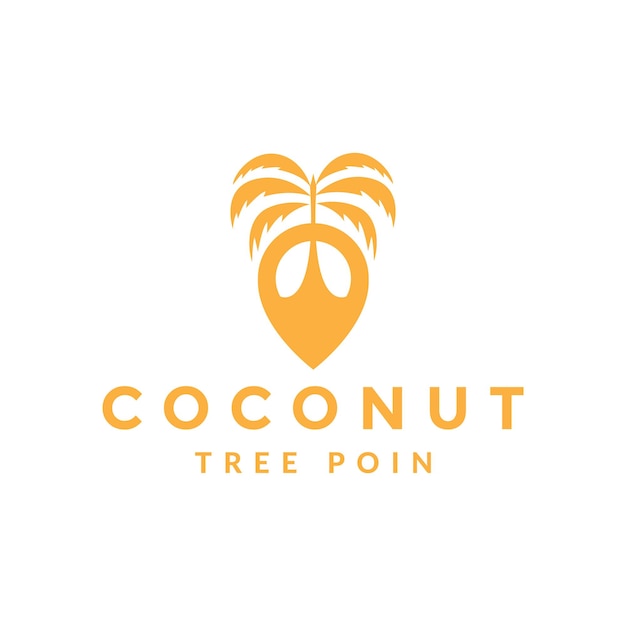 Platte gekleurde pin kaart locatie met kokospalm logo ontwerp vector grafische symbool pictogram illustratie