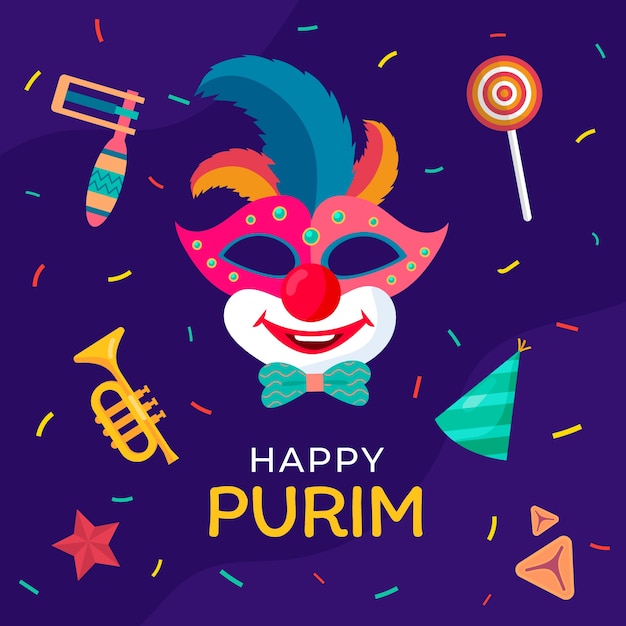 Platte gelukkige purim-illustratie