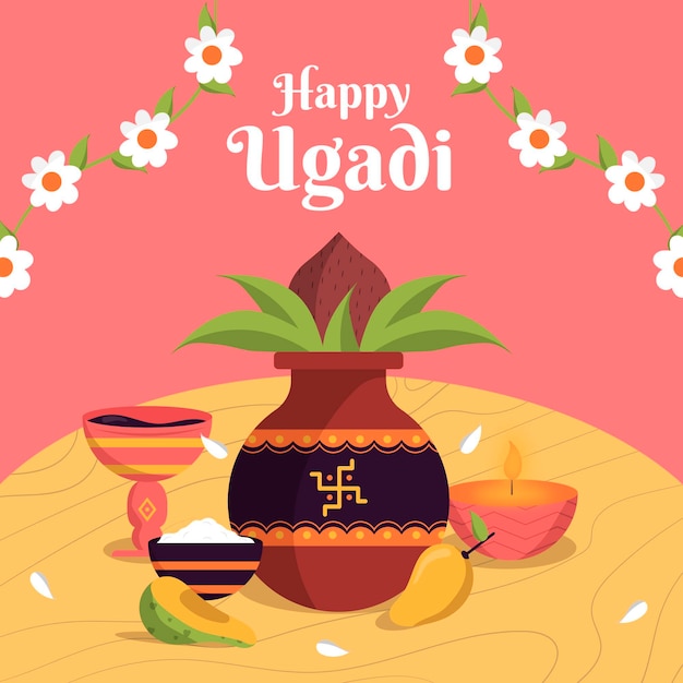 Platte gelukkige ugadi illustratie