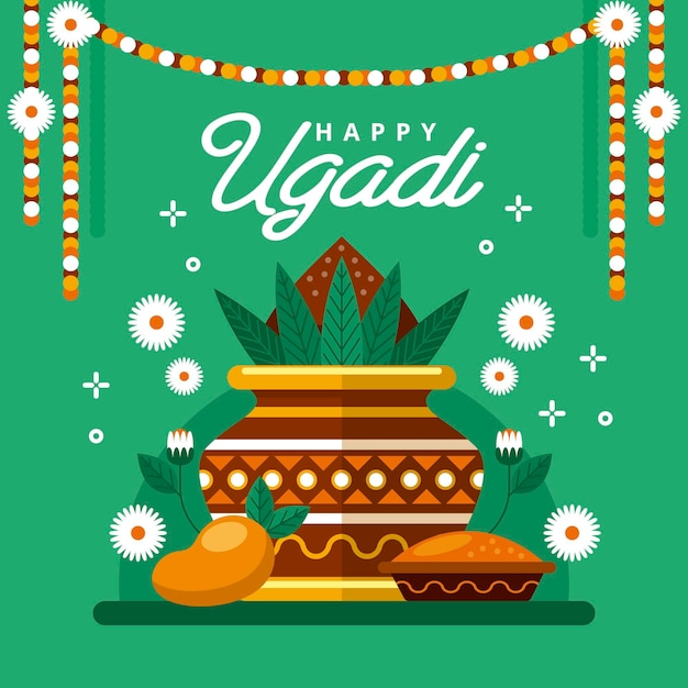 Platte gelukkige ugadi illustratie