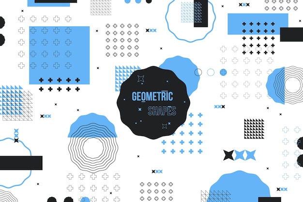 Platte geometrische vormen achtergrond en blauwe memphis effect