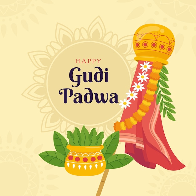 Vector platte gudi padwa illustratie