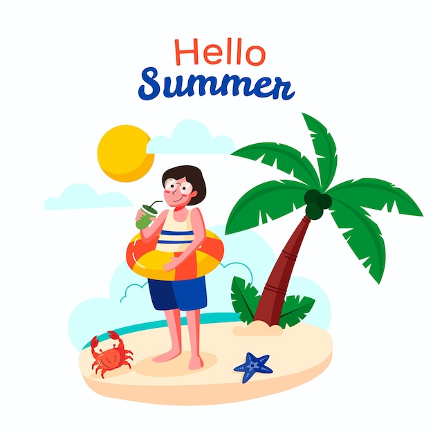 Platte hallo zomer illustratie