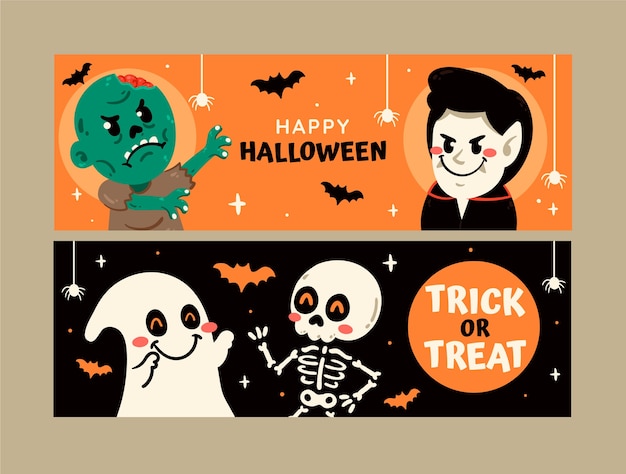 Vector platte halloween horizontale banners set