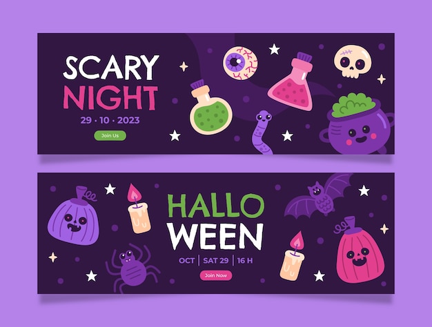 Vector platte halloween horizontale banners set