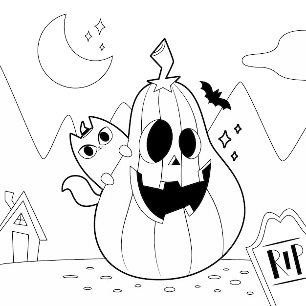 Vector platte halloween kleurplaat illustratie