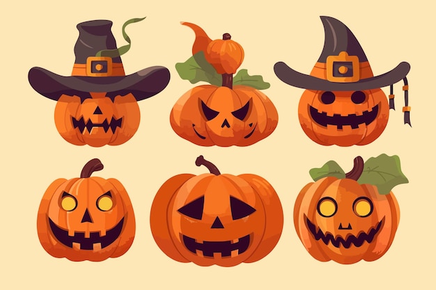 Platte halloween pompoen collectie serie vector illustratie Halloween symbool