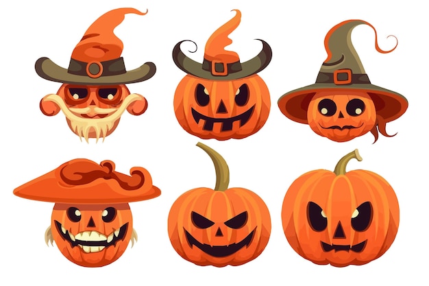 Platte halloween pompoen collectie serie vector illustratie Halloween symbool