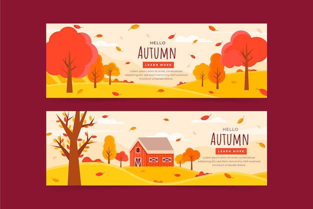 Platte herfst horizontale banners set