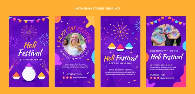 Vector platte holi instagram verhalencollectie