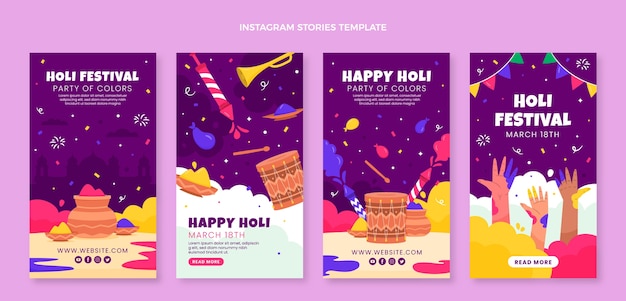 Vector platte holi instagram verhalencollectie