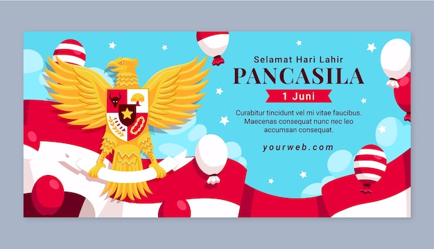 Vector platte horizontale banner sjabloon voor de indonesische pancasila dag