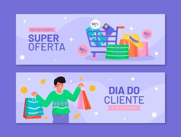 Vector platte horizontale bannersjabloon voor dia do cliente sale