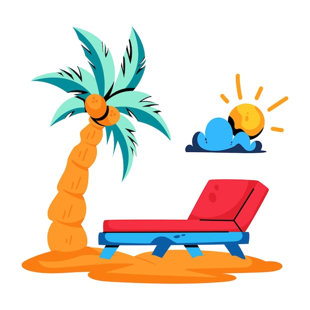 Platte icoon van strand chaise longue