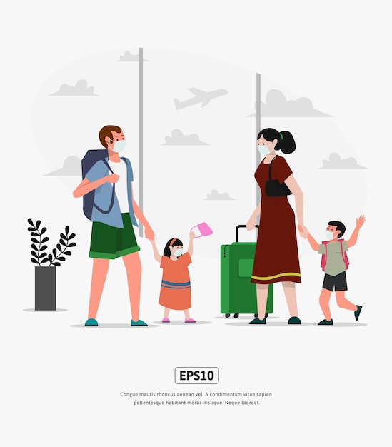 Platte illustratie karakter reizen met familie