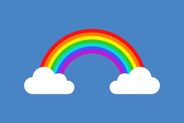 Vector platte illustratie regenboog en wolken op blauwe achtergrond vector