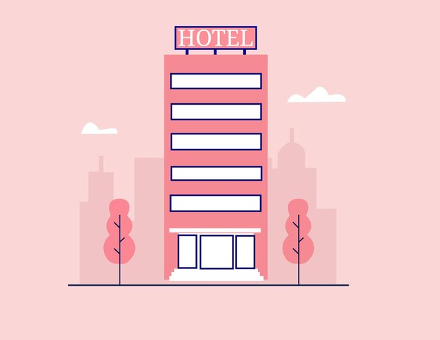 Vector platte illustratie van een hotelgebouw