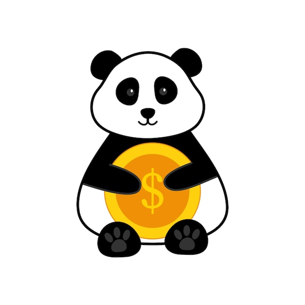 Platte illustratie van een panda die een munt vasthoudt