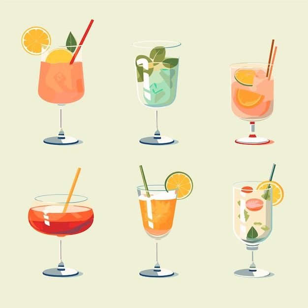 Vector platte illustratie van een set cocktails met hoge resolutie