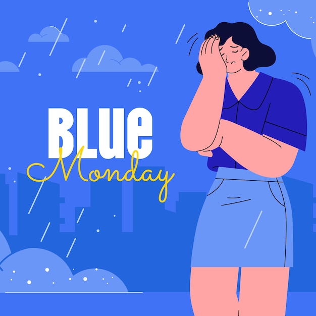 Platte illustratie voor blauwe maandag