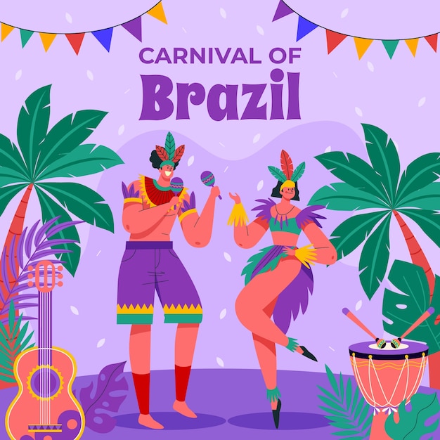 Platte illustratie voor de braziliaanse carnavalsviering