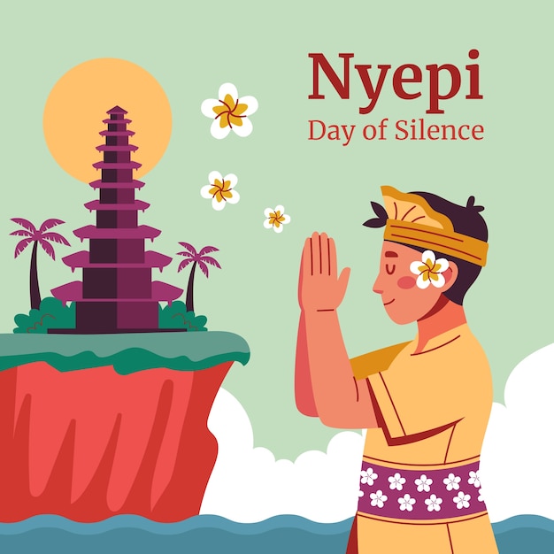 Vector platte illustratie voor de indonesische nyepi-viering.