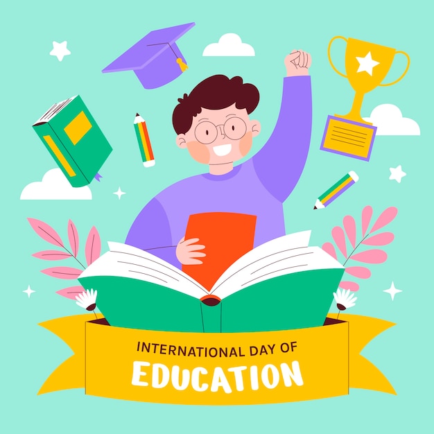 Vector platte illustratie voor de internationale dag van het onderwijs