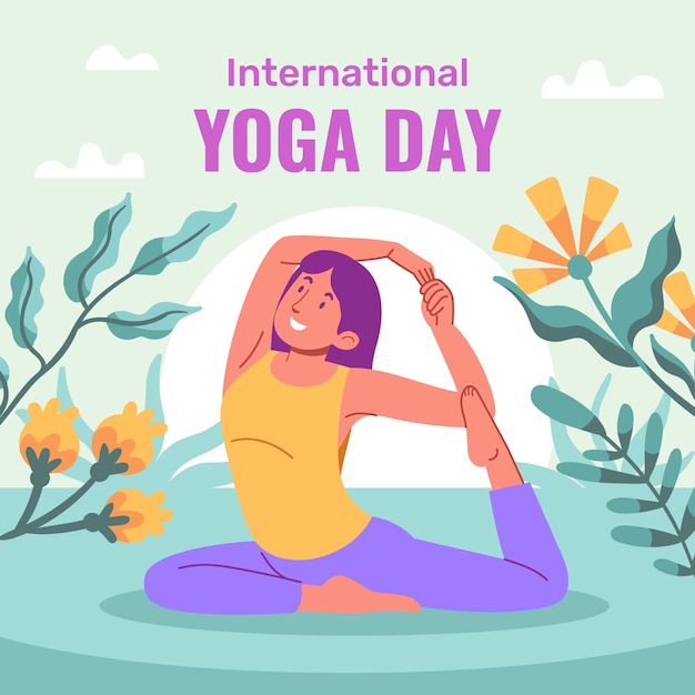 Platte illustratie voor de internationale dag van yoga