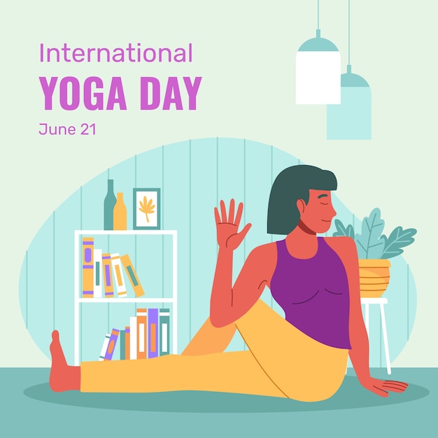 Platte illustratie voor de internationale dag van yoga