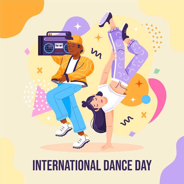 Platte illustratie voor de internationale dansdag