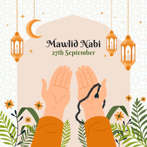 Platte illustratie voor de islamitische mawlid al-nabi feestviering